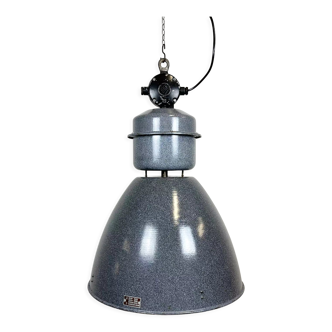 Large Grey Enamel Industrial Factory Lamp from Elektrosvit, 1960s