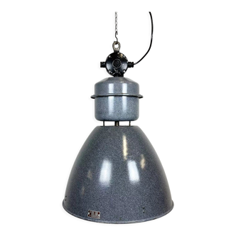 Lampe d’usine industrielle en émail gris d’Elektrosvit, années 1960