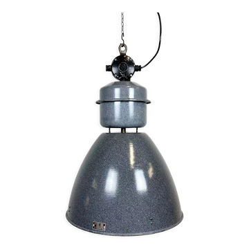Lampe d’usine industrielle en émail gris d’Elektrosvit, années 1960