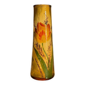 Antique Art Nouveau vase in amber glass with tulip decoration.