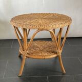 Vintage round rattan and bamboo salon table