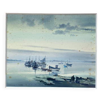 Watercolor Painting Gaston Barret (1910-1991) Marine Ar Harnog