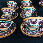Art deco coffee service in St. Jean de Bretagne earthenware, hand painted (15 pieces)