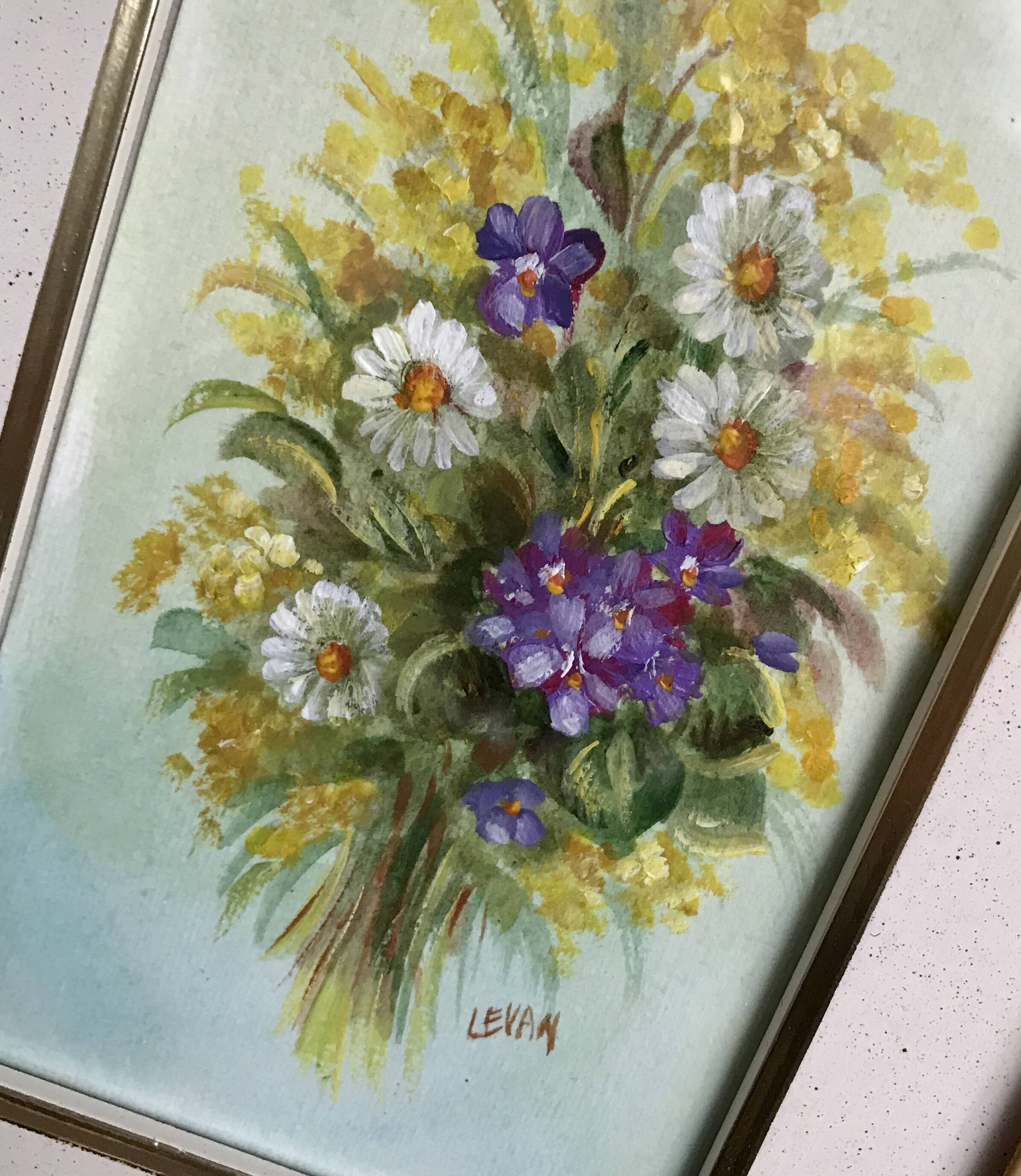 Watercolor under glass "Bouquet of Flowers", Italy