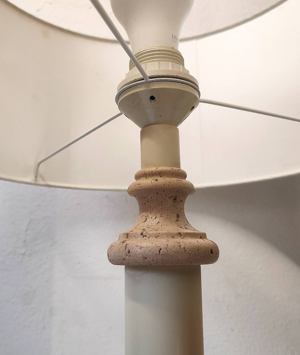 Empire style column lamp in travertine