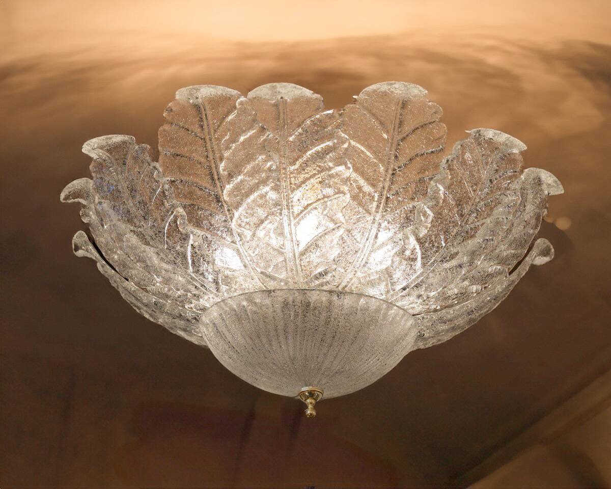 Plafonnier italien en verre de Murano blanc texturé, 6 feux