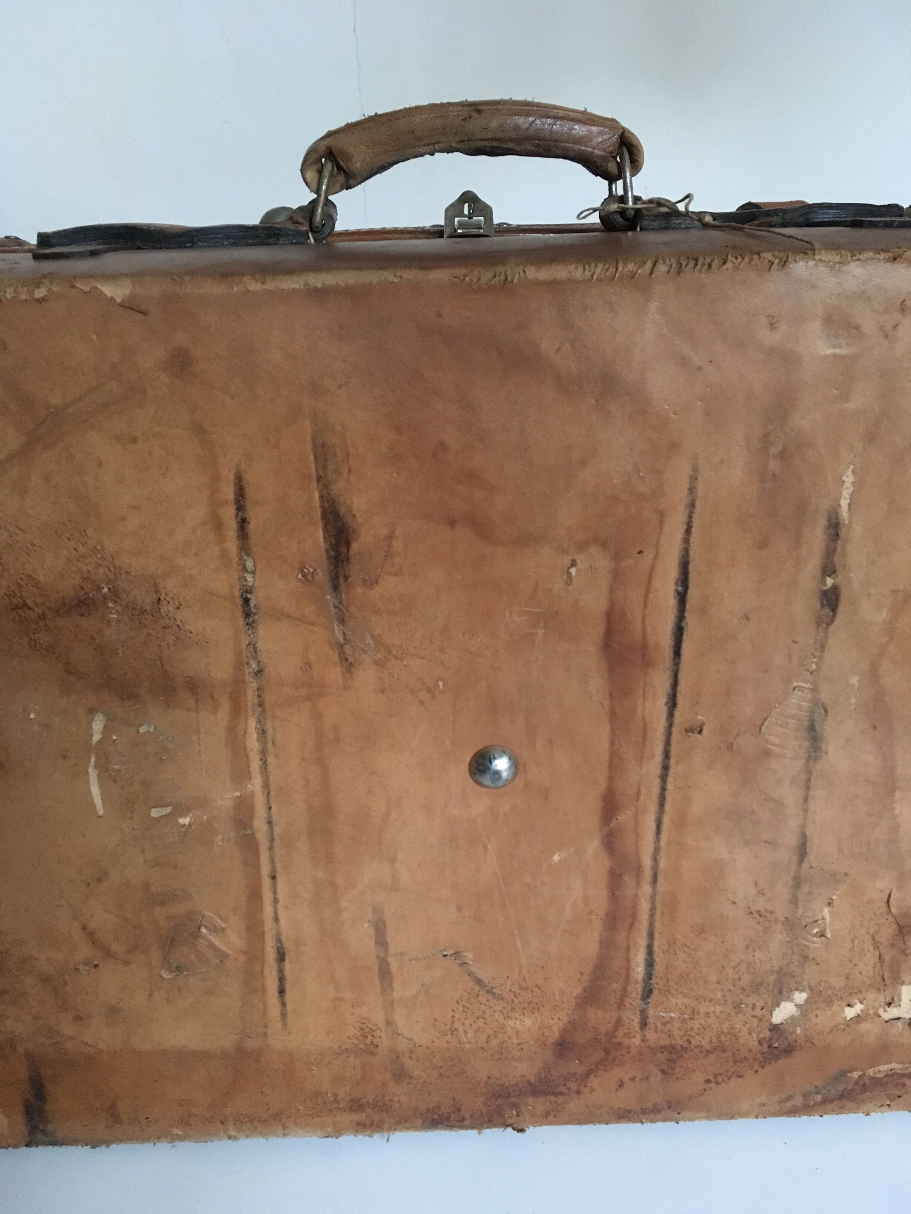suitcase of leather with labels of palaces