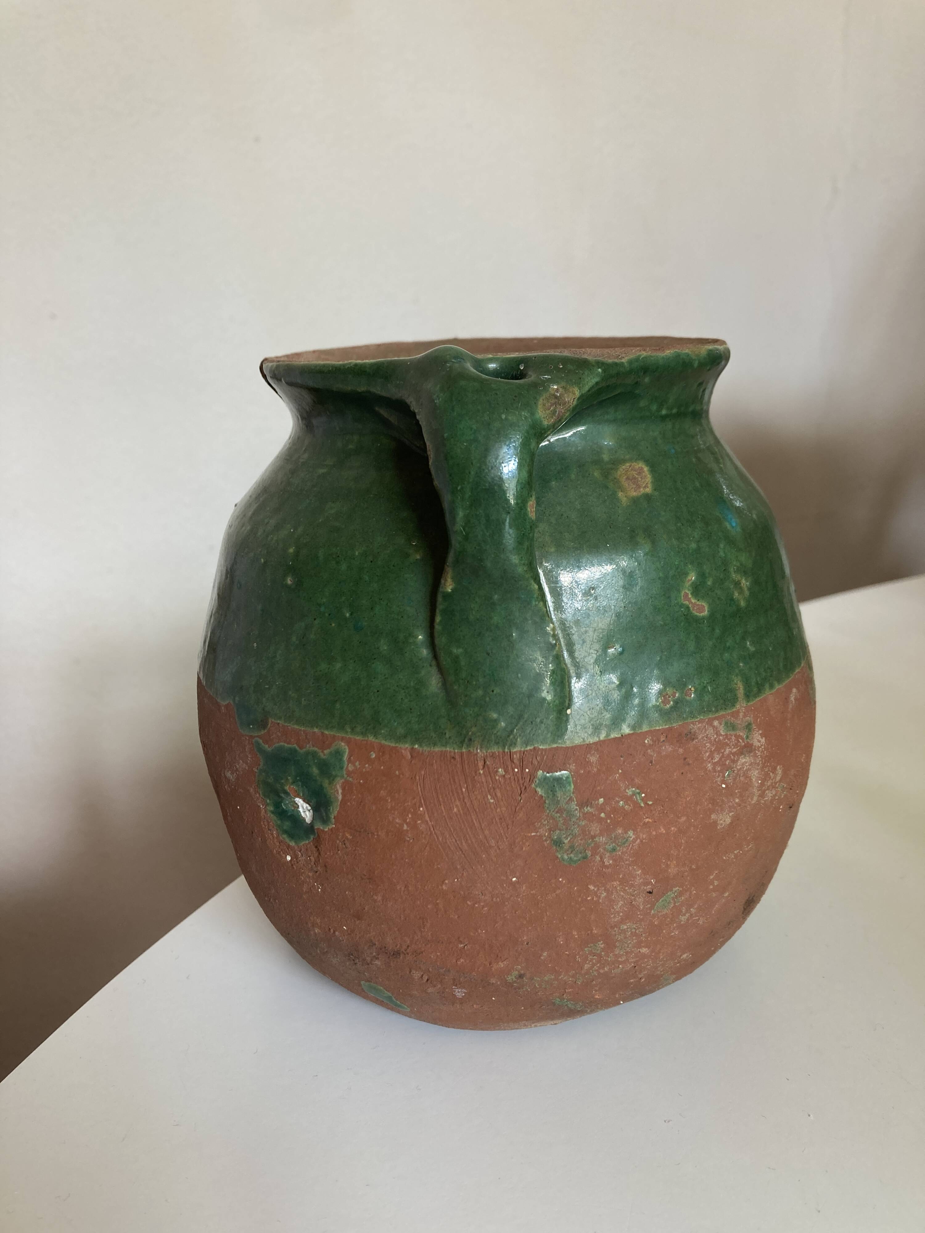 Green glazed earthenware jar vase 1950