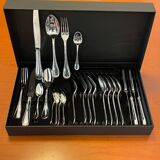 Christofle crossed ribbons, cutlery set for 6 people in new condition, 24 pieces.