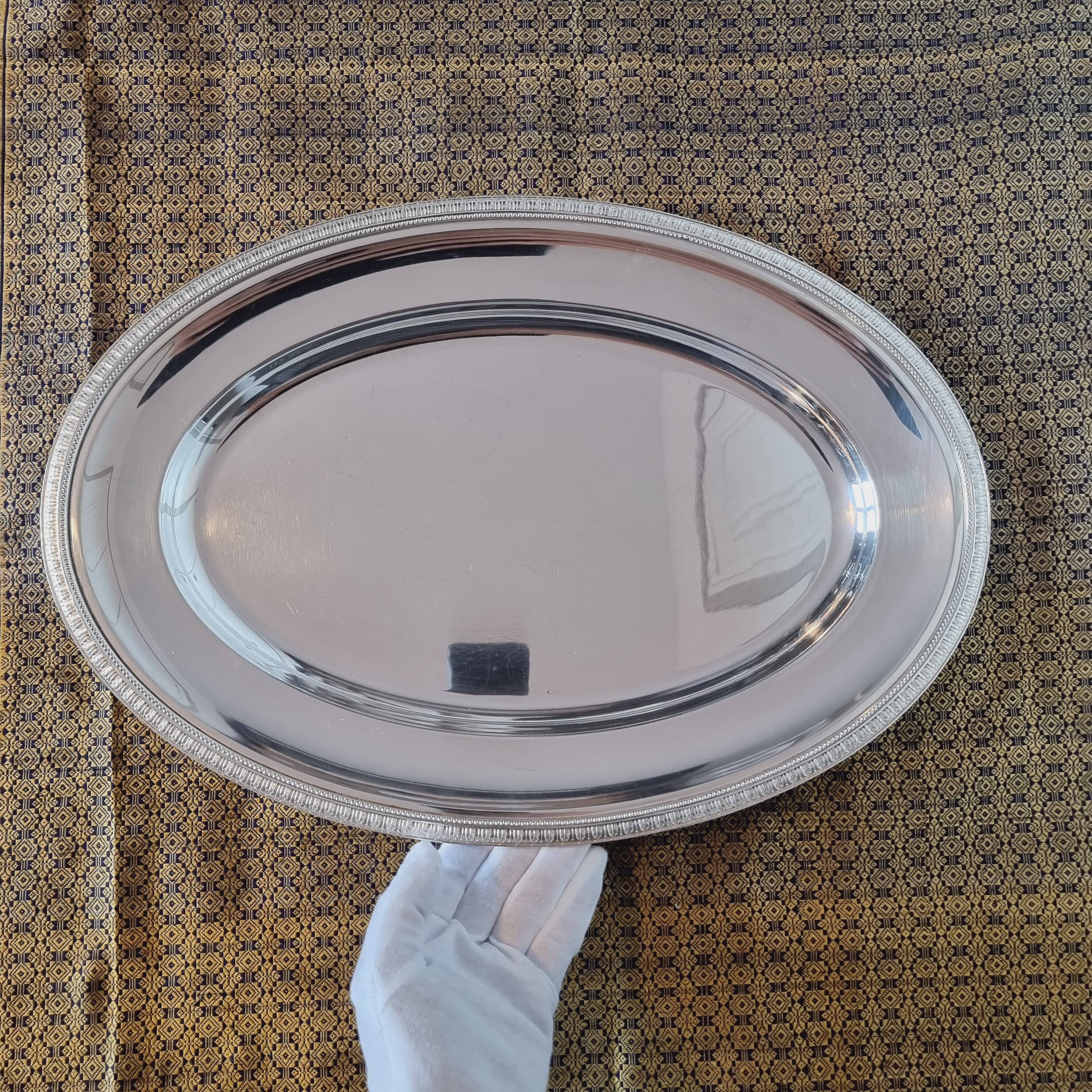 Oval silver metal tray Christofle Gallia Malmaison model