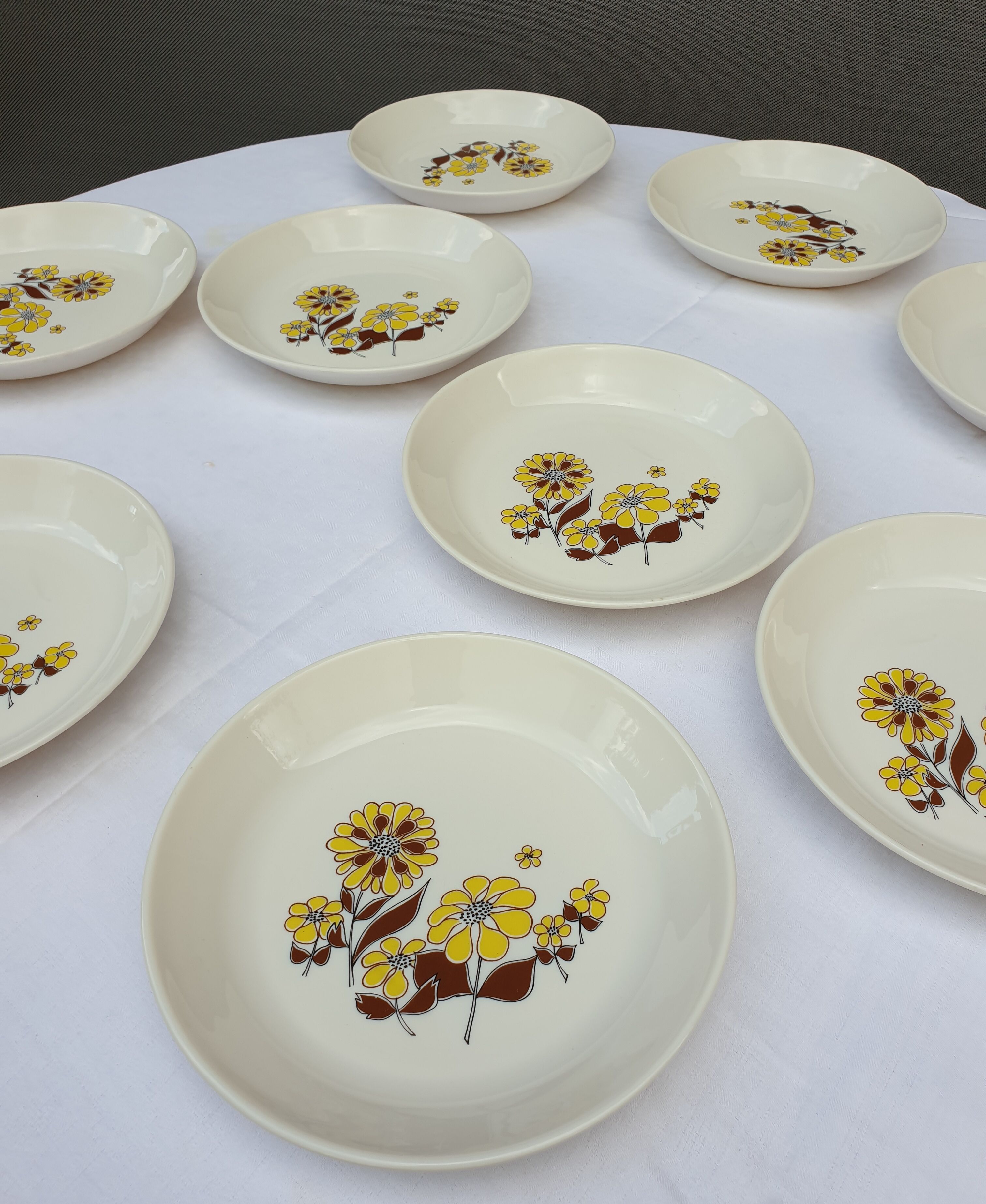 Set 14 plates Marguerites pop design 1970 Sovirel