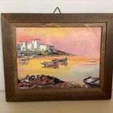 Small oil painting frame on panel Mediterranean landscape