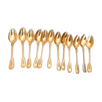 Set 12 teaspoons Christofle XIX eme in vermeil
