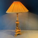 Antique lamp in gilded carved wood, tripod, Napoleon III, 19th century