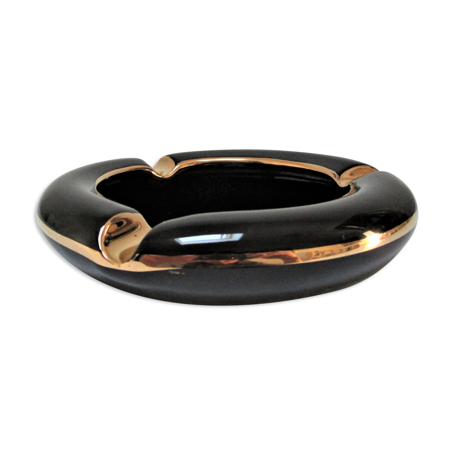 Black ceramic ashtray and vintage gold 50/60