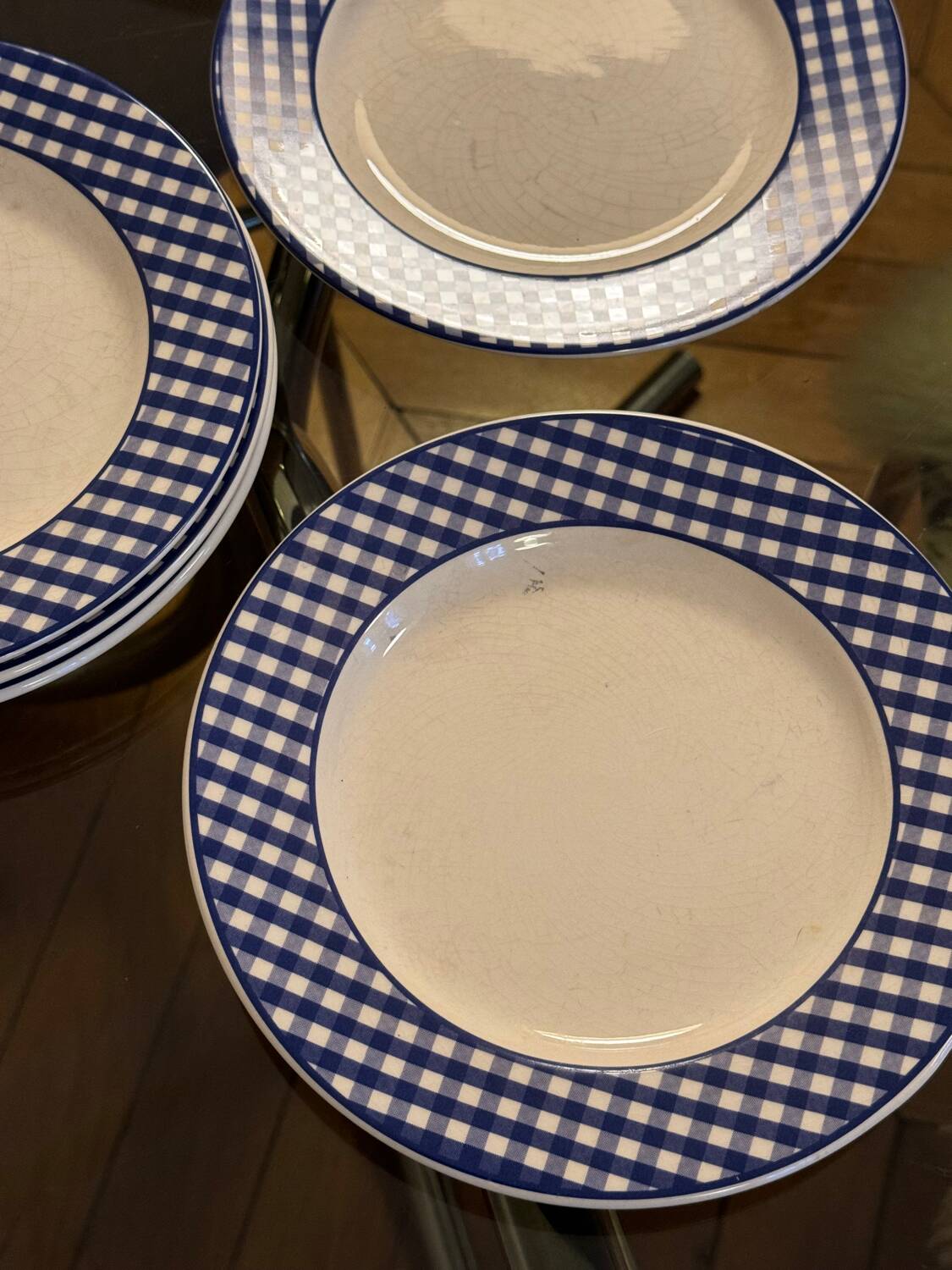Blue Vichy dessert plates