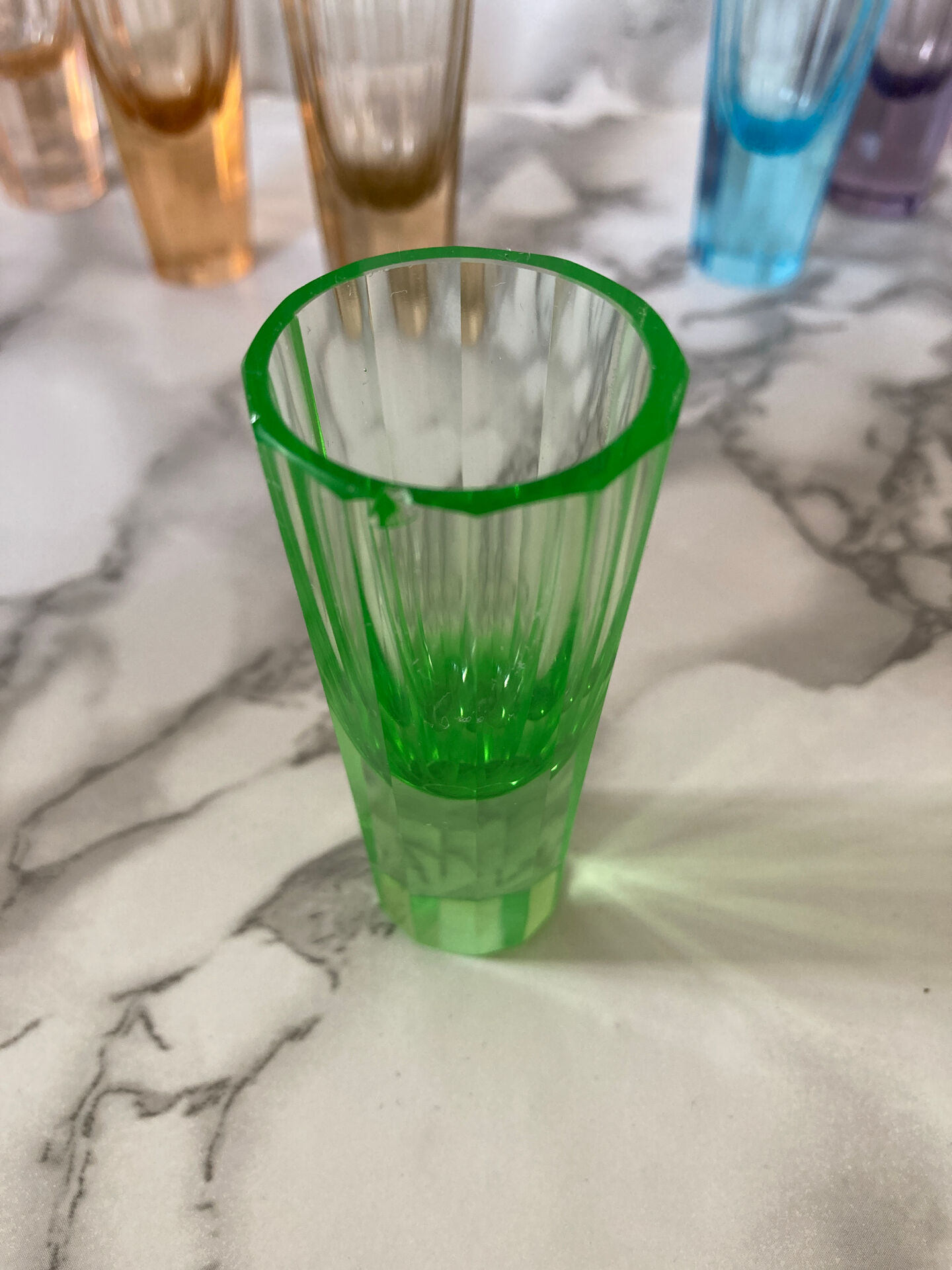 Set of 8 multicoloured liqueur/shooters - Art Deco style (MCM)