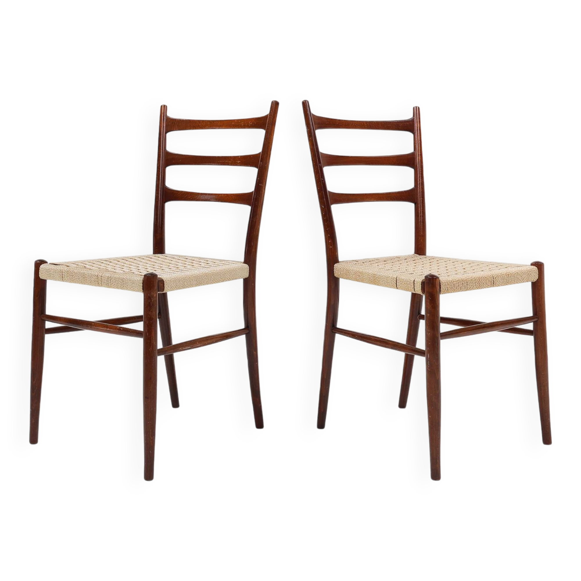 Teak dining chairs with braided rope seat, Belgium 1960s