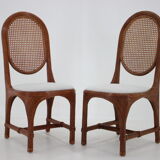 Set of 6 Antique Rattan Dining Chairs with Cane Backrest