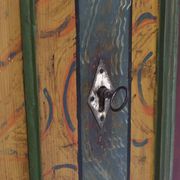 Rustic Farmhouse Antique Original Folk Art Painted Bridal Cabinet