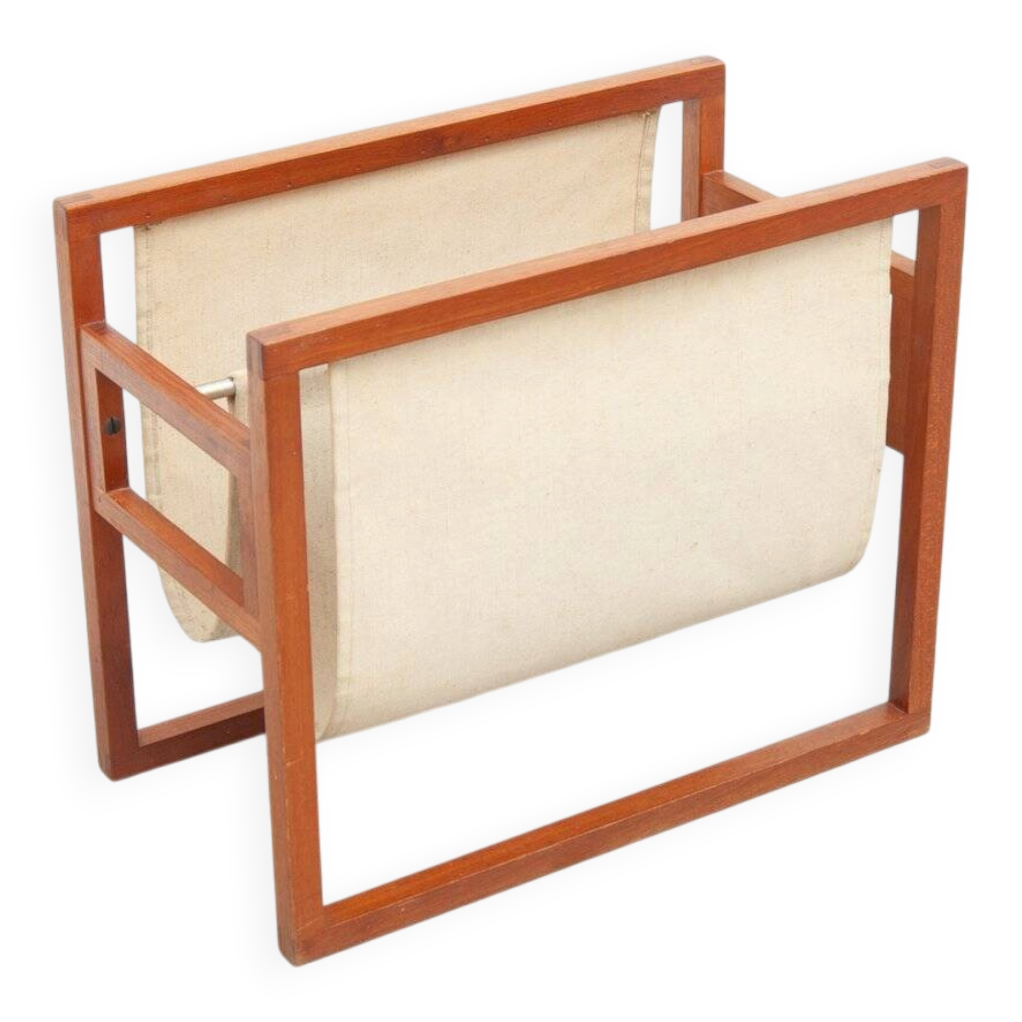 Teak & linen magazine rack by Henning Wind-Hansen for Sika Møbler, 1960s