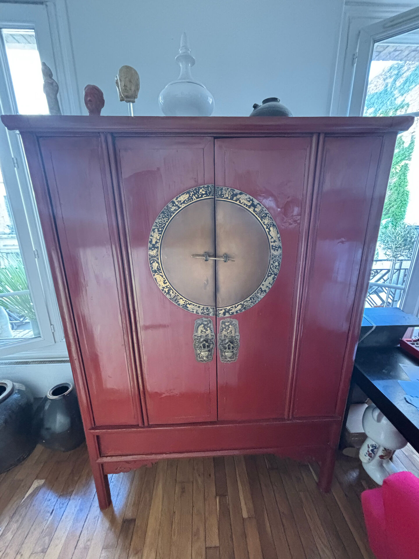 19th-century lacquered Chinese wedding armoire