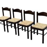 Set of 4 dark brown wooden chairs 70s minimalist design