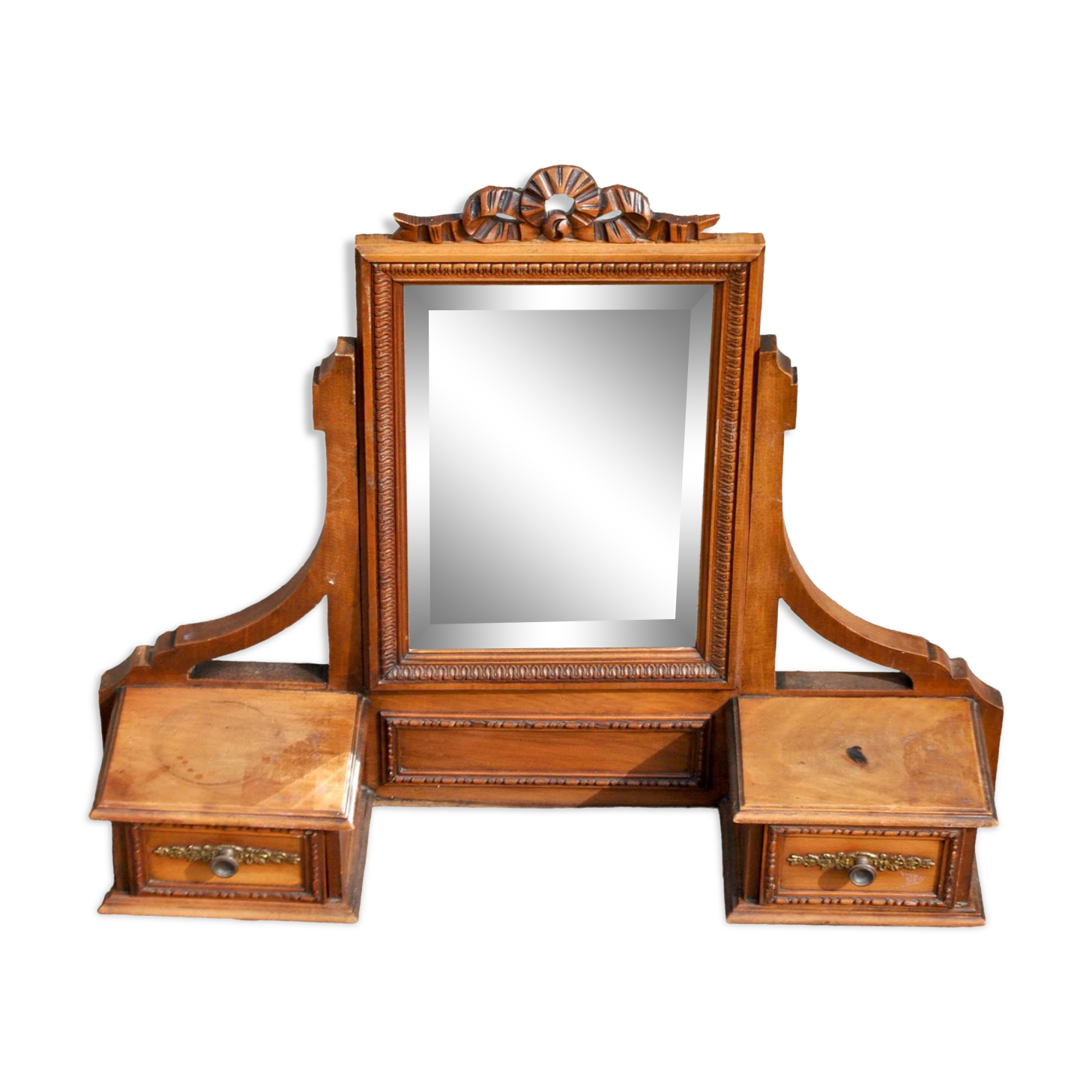 Carved wooden table mirror with ribbon bow - Old Psyche dressing table