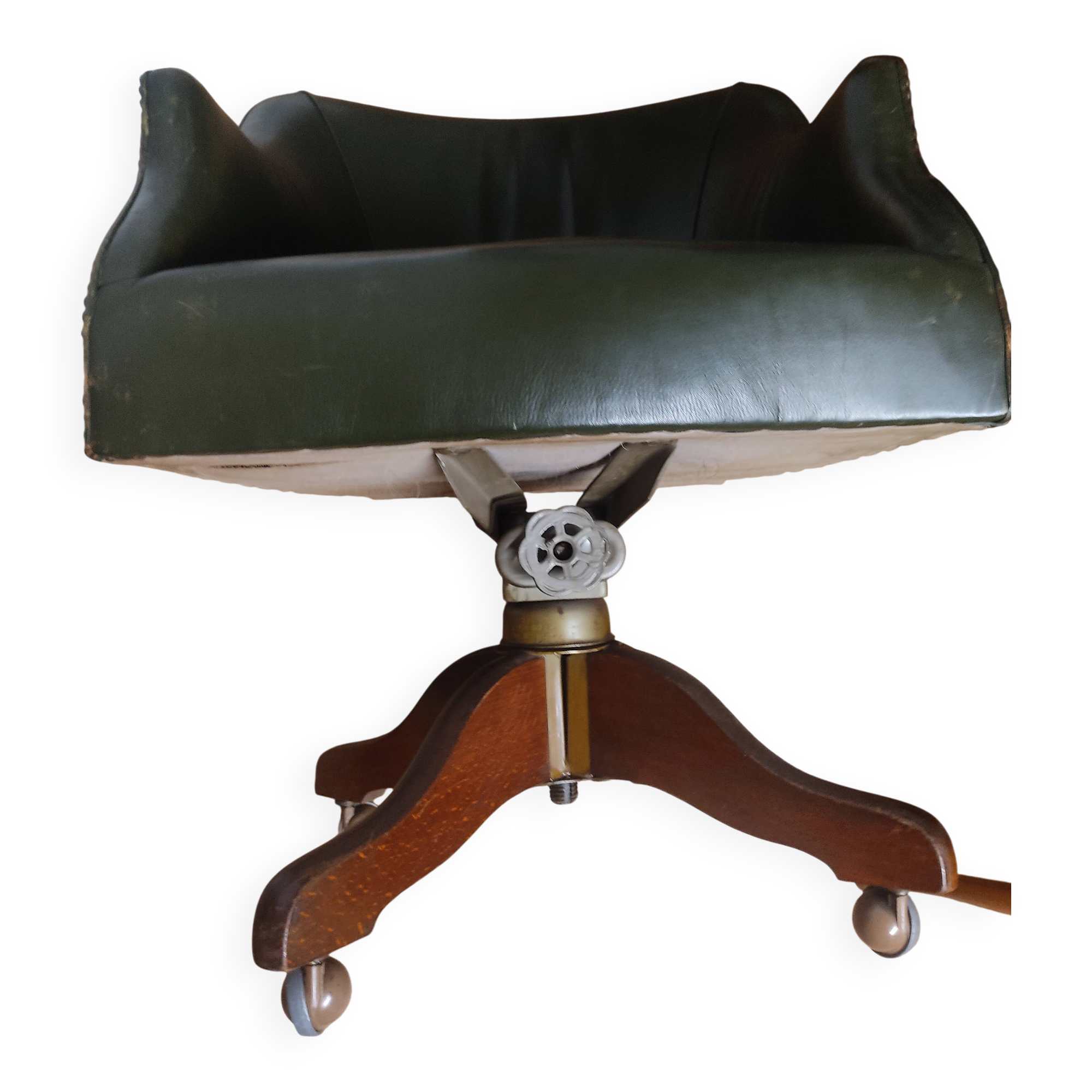Fauteuil de bureau cuir vert.tournant.