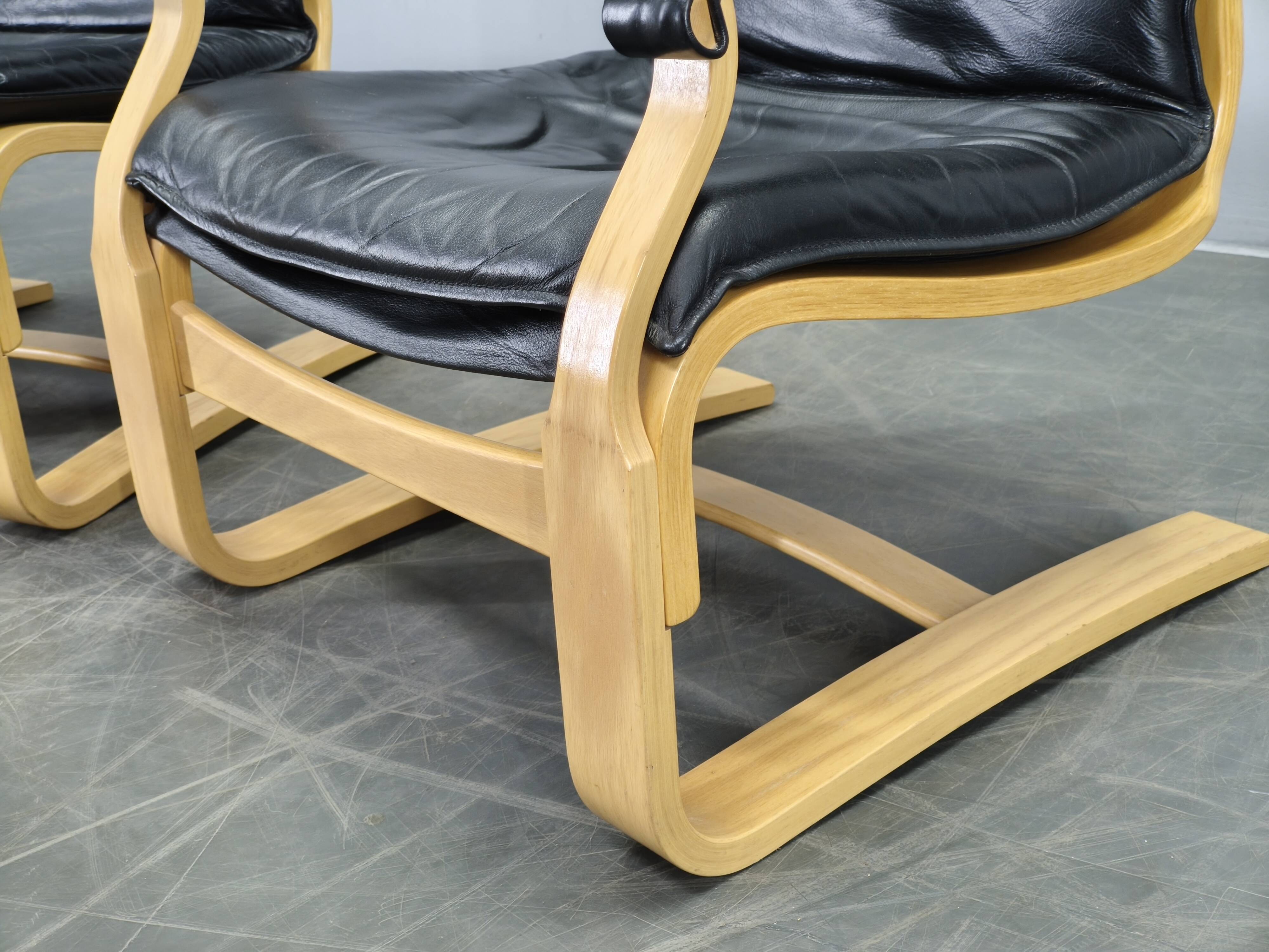 Pair of Leather Lounge Chairs by Åke Fribytter for Nelo Kroken 1960s