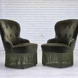 Chaise d'appoint danoise des années 1970, velours vert, pieds en bois de hêtre.