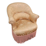Fauteuil crapaud fleuri à franges ancien - 1930s