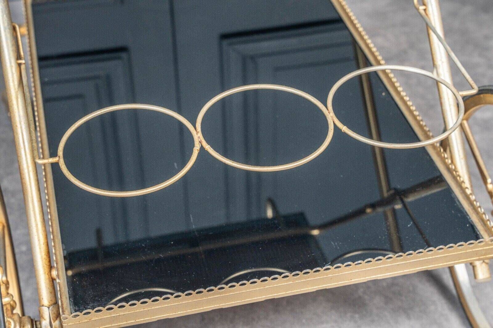Rolling bar trolley in gold metal and black opaline two trays 1960