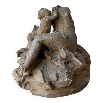 Workshop plaster cast by Ch. Filleul, child embracing a naked woman, 20th century