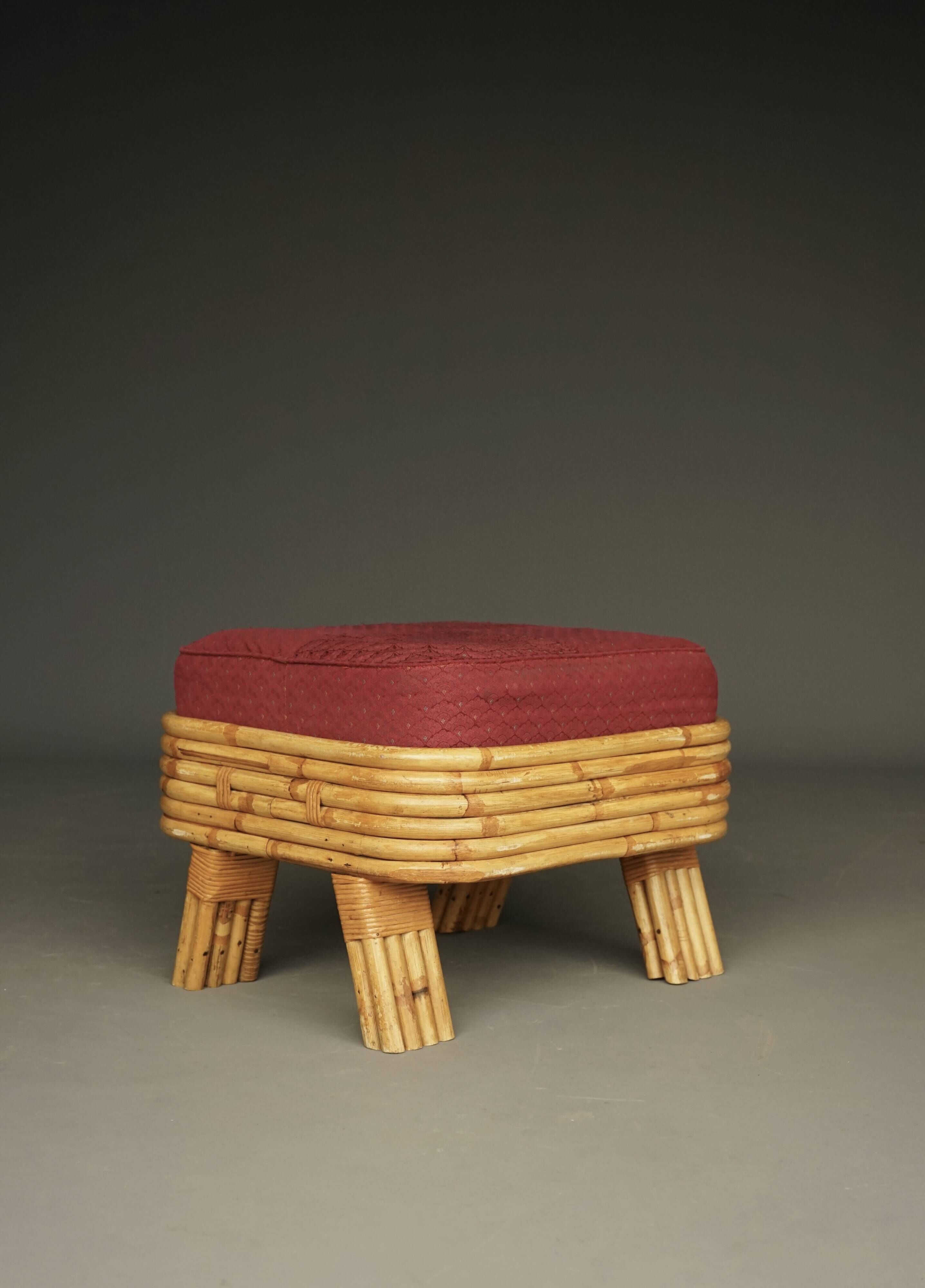Bohemian Bamboo stool footstool. 1960s