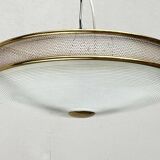 Metal ceiling pendant lamp, made of glass and metal, German mid-century modern style, 1960s.