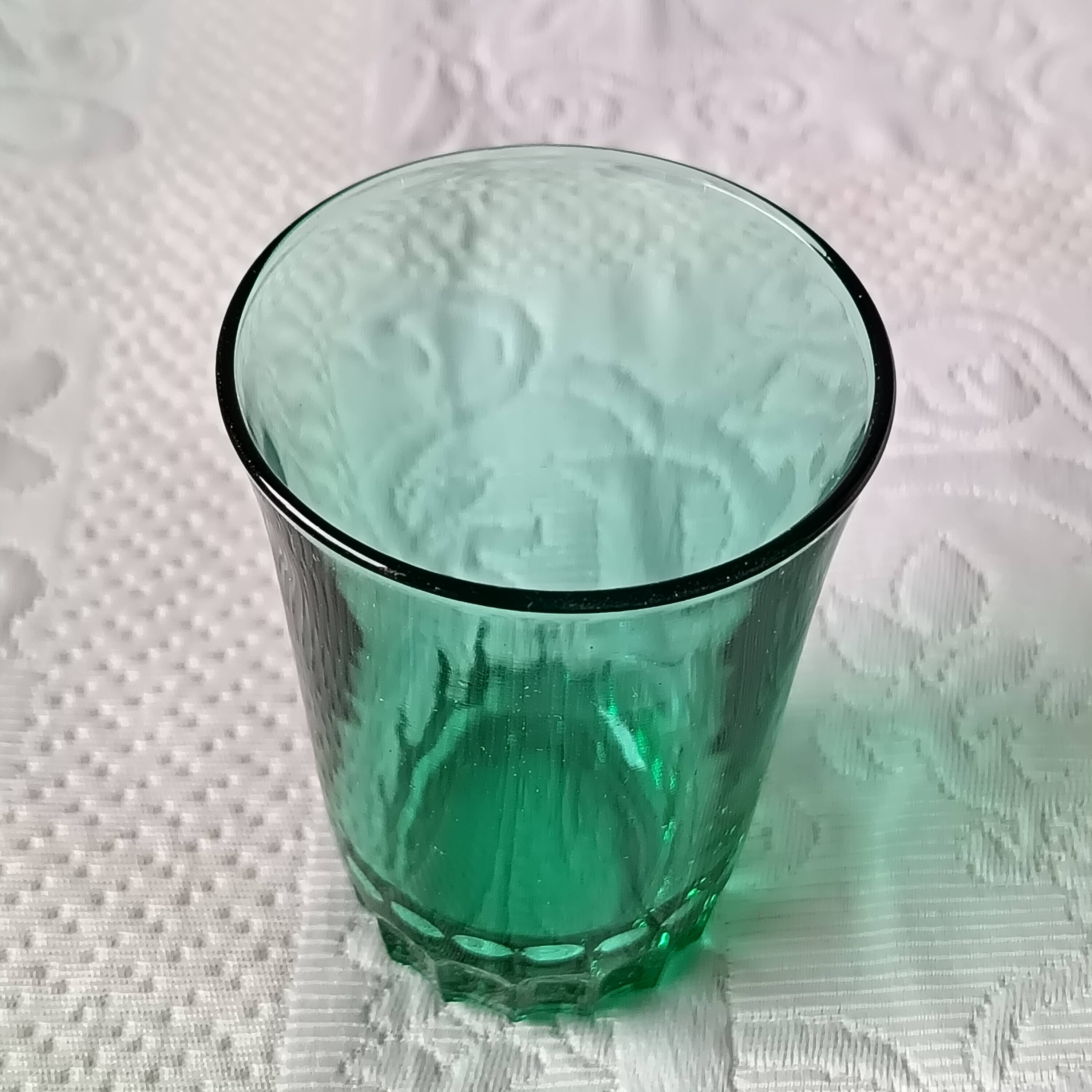 6 verres 12 cl rétro verre vert émeraude france, petits verres vintage