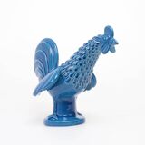 Vintage Italian Blue Ceramic Rooster, Behrend 1960s