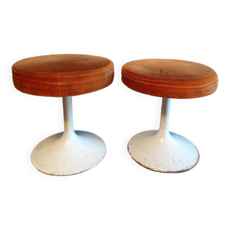 Pair of 1970s tulip stools in velvet
