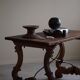 Brutalist table in antique Spanish solid oak and wrought iron, 19th century.