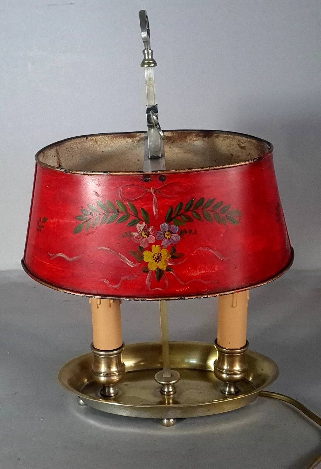 Ancienne lampe bouillotte bronze & tôle peinte, électrifiée D083