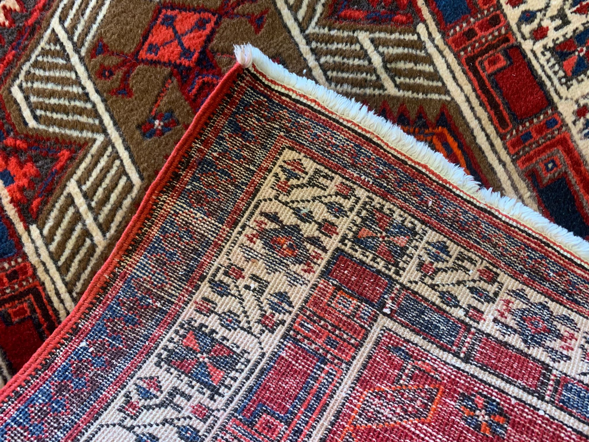 Red vintage persian hamedan rug 1930 handwoven tribal runner 99x337cm