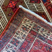 Red vintage persian hamedan rug 1930 handwoven tribal runner 99x337cm