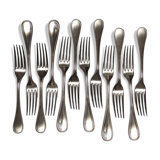 set of 12 Table Forks Christofle model "pearls" in silver metal of the 60s