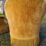 Set of toad armchairs and vintage yellow ottoman