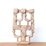 Moroccan candle holder in stone decorated with birds, 70s