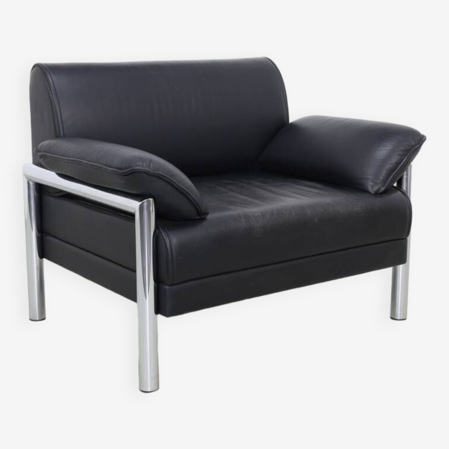 Fauteuil lounge postmoderne en chrome et cuir, 1980s