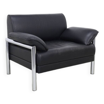 Fauteuil lounge postmoderne en chrome et cuir, 1980s