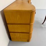 Old beech desk in art deco style with drawer, vintage 60s