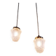 Pair of Art Deco Skyscraper-style pendant lights in frosted glass, 1920-30